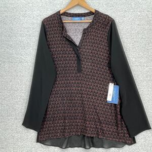 Simply Vera Wang Blouse Womens Extra Large Colorblock Sheer Hem Career NEW